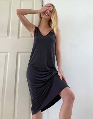 black midi strap dress