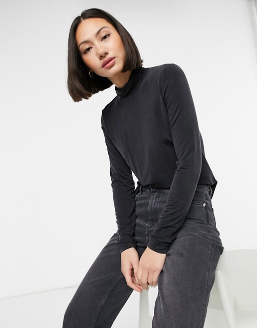 & Other Stories cupro super soft high neck top in black