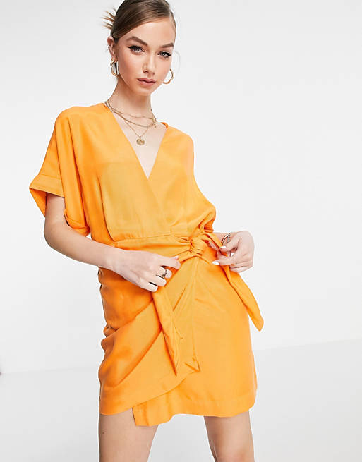 & Other Stories cupro wrap mini dress in orange