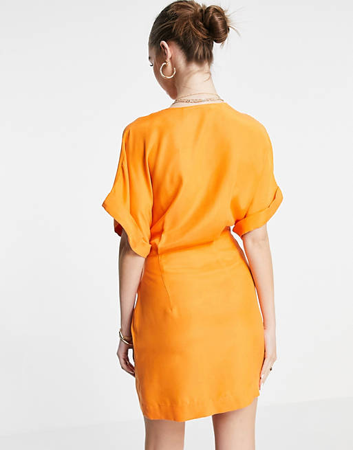  & Other Stories cupro wrap mini dress in orange 
