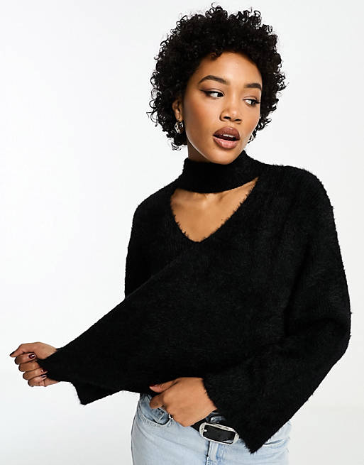 & Other Stories cut out boucle jumper in black
