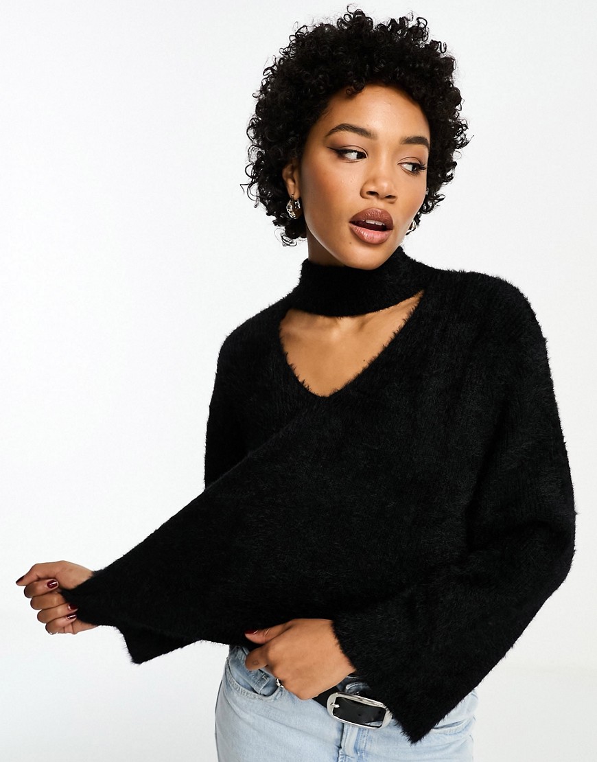 & Other Stories cut out boucle sweater in black