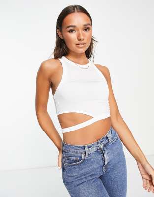 & Other Stories & Other Stories cut out detail cropped vest in off white