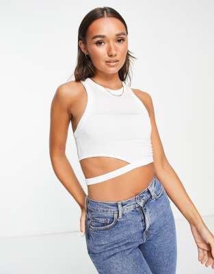 & Other Stories cut out detail cropped vest in off white