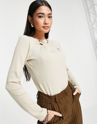 & Other Stories cut out front long sleeve top in beige