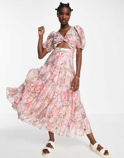  Other Stories cut out front tiered maxi dress in pink floral