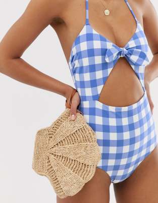 blue halter swimsuit