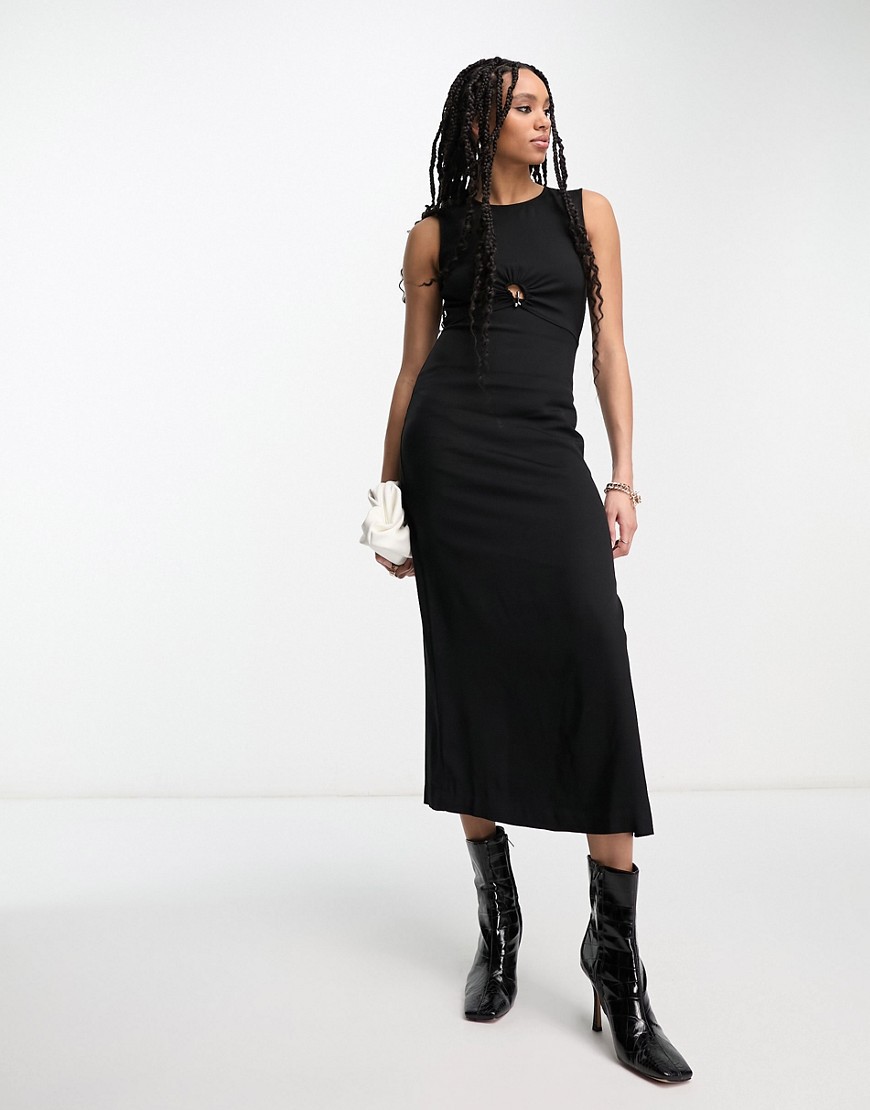 & Other Stories cut-out hardware midi dress in black