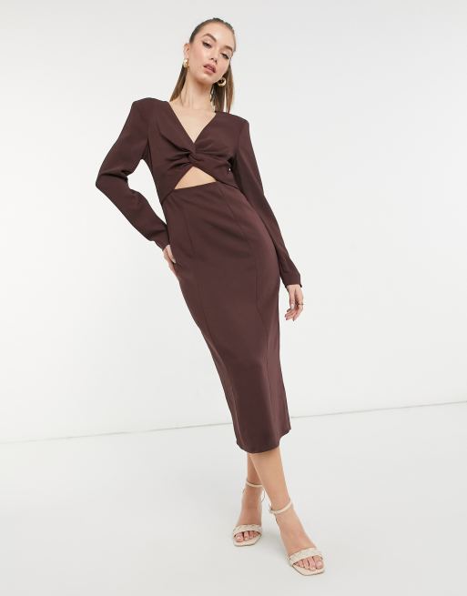 & Other Stories cut-out knit midi dress in brown