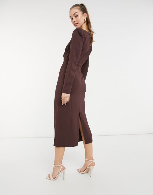 & Other Stories cut-out knit midi dress in brown