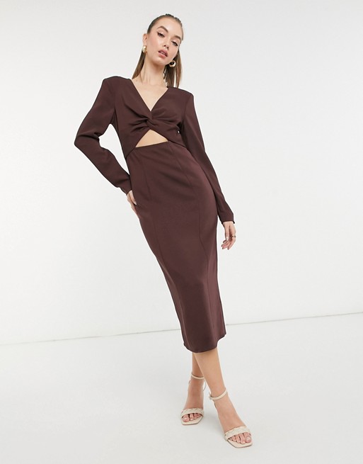 & Other Stories cut out knitted midi dress in brown