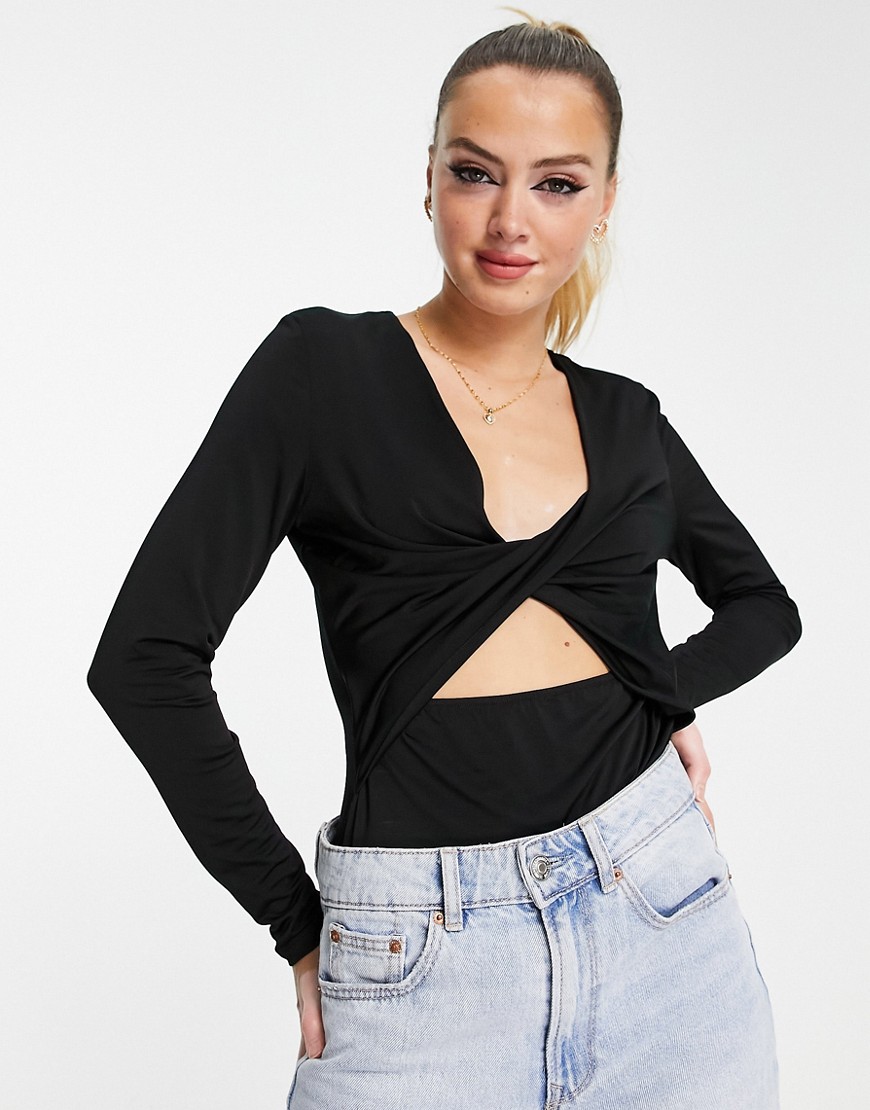 Other Stories &  Cut-out Long Sleeve Jersey Top In Black-multi