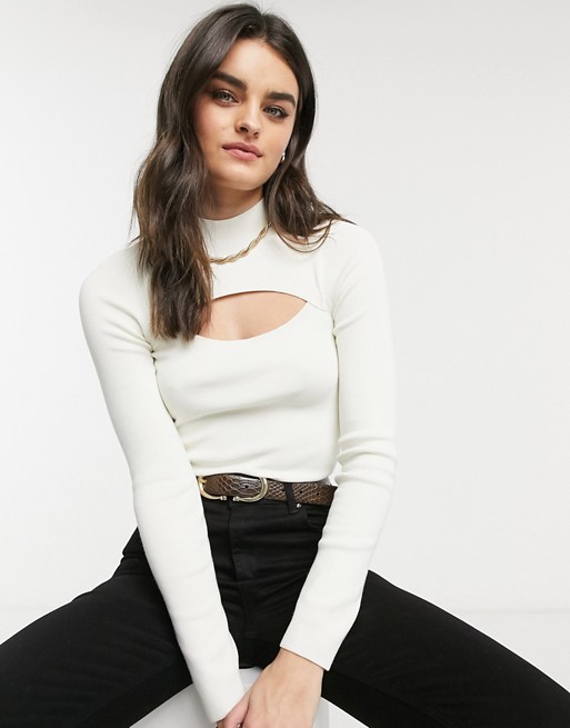 & Other Stories cut out long sleeve knitted top in off white