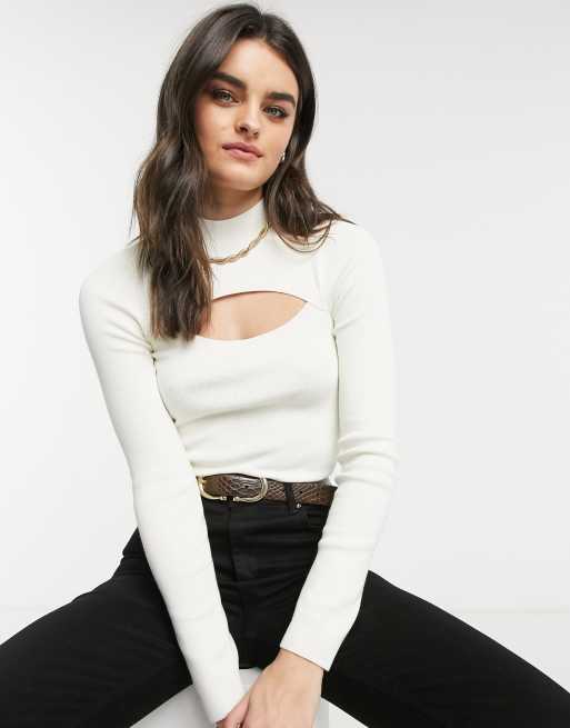 White long sleeve cut out sale top