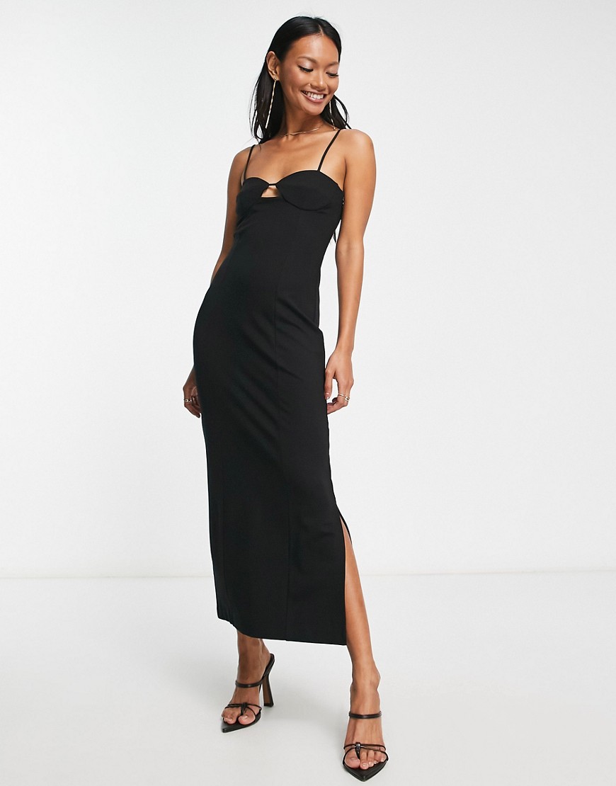 & Other Stories cut out midi dress in black