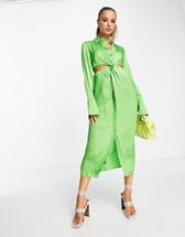 Vila exclusive lace midi dress with cut out twist back in bright green |  ASOS