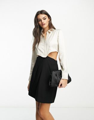 Other Stories &  Cut-out Mini Shirt Dress In Black And White