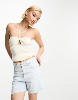 & Other Stories cut-out rib knit halter bustier top in off white - ASOS Price Checker