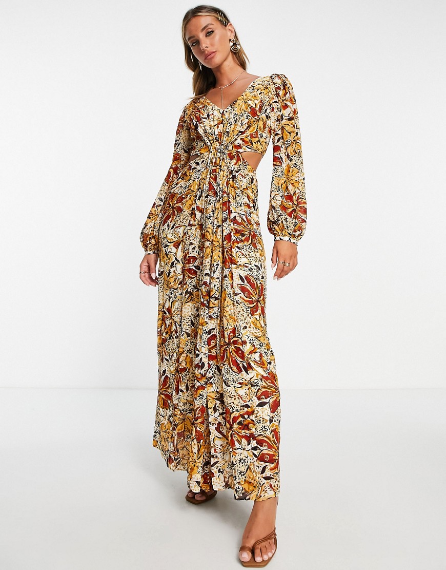 & Other Stories cut out side maxi dress in floral print-Multi