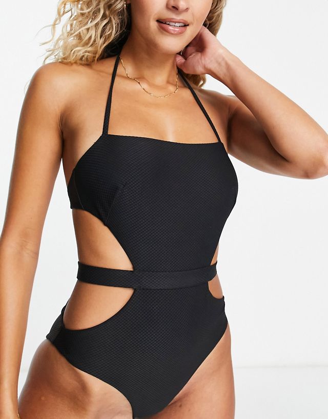 & Other Stories cut-out square neck swimsuit in black