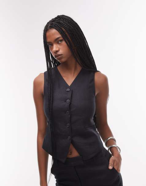 & Other Stories co-ord fitted linen waistcoat in black