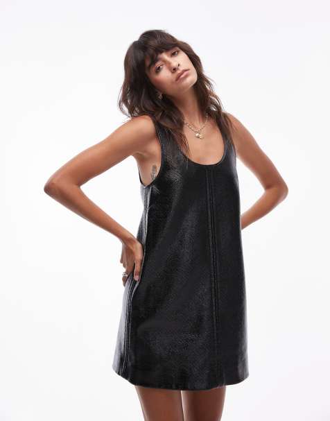 & Other Stories co-ord patent coated a line mini dress with houndstooth lining in black