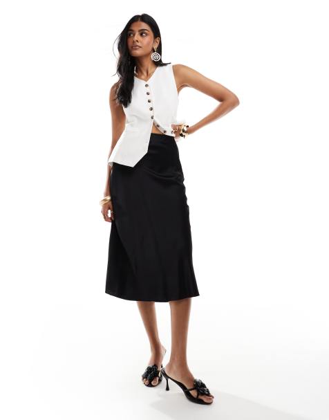 & Other Stories satin slip midi skirt in black