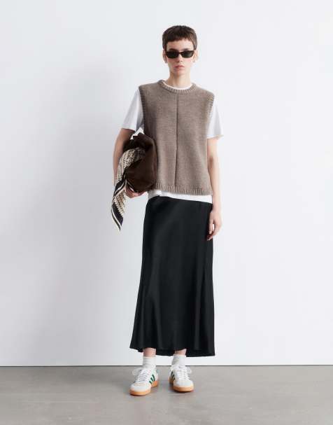 & Other Stories satin slip midi skirt in black