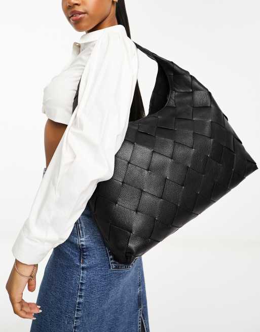 & Other Stories – Czarna skórzana pleciona torba typu tote