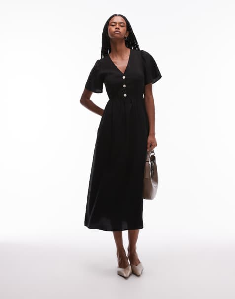 & Other Stories flutter sleeve midaxi dress in black
