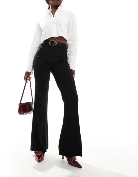 & Other Stories flare leg stretch tailored trousers with extend tab waistband in black