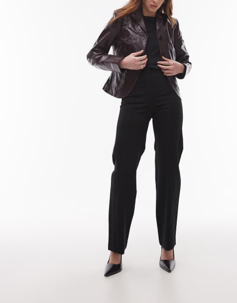 & Other Stories structured jersey tailored straight leg trousers with pintuck detail in black