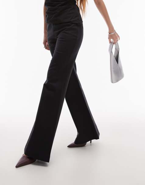 & Other Stories high waist  stretch flare leg trousers with front seam in black