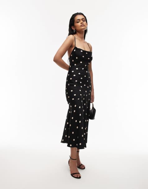 & Other Stories maxi cami slip dress with low back in mono polka spot print