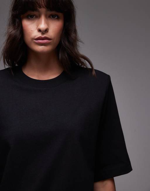 & Other Stories – Czarny T-shirt z poduszkami na ramionach, 2 z 4