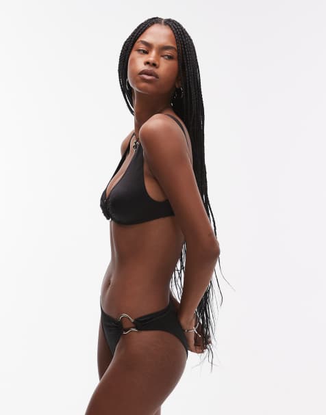 & Other Stories triangle bikini bottoms in black  with ring detail