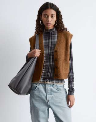 Débardeur ultra doux en mélange de laine et de mohair pelucheux - Marron-Brown S
