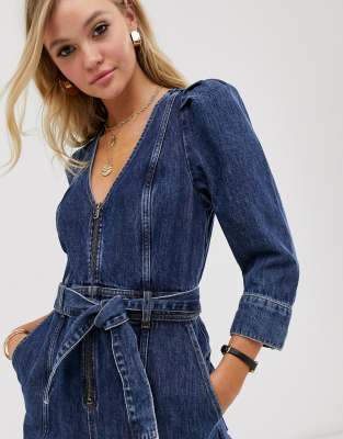 deep v denim jumpsuit