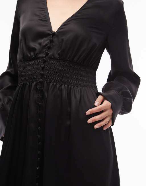 & Other Stories deep v neck midi dress with cuff detail in black , 4 of 4