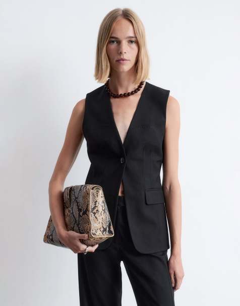 & Other Stories deep v-neck vest with hourglass waist in black - view 1