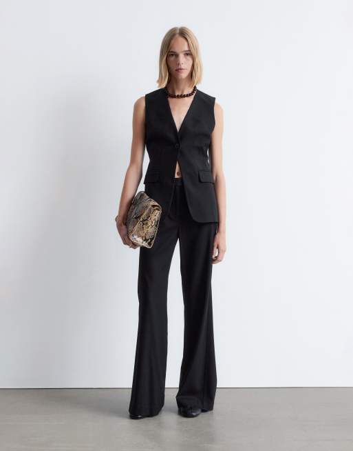 & Other Stories deep v-neck waistcoat with hourglass waist in black, 2 of 4