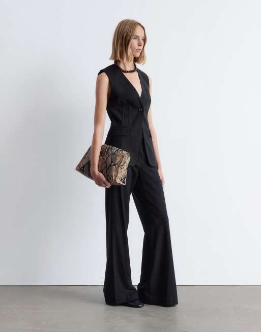 & Other Stories deep v-neck waistcoat with hourglass waist in black, 3 of 4