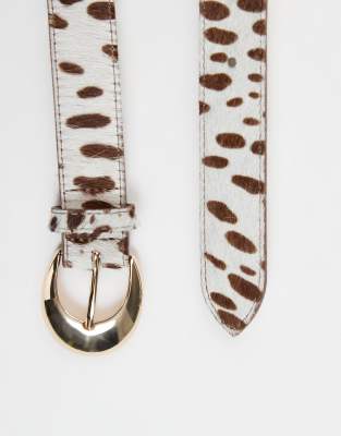 & Other Stories Deer Print Leather Hairy Belt In White