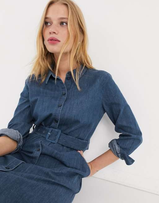  Other Stories denim button through belted shirt dress in blue