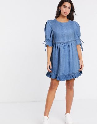 denim dress with frill hem