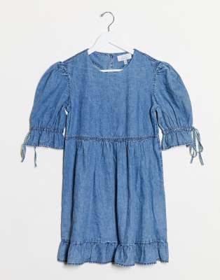 denim frill hem dress