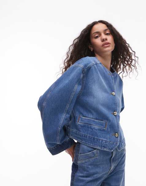 & Other Stories denim jacket with sculptured sleeves in mid wash blue - view 1