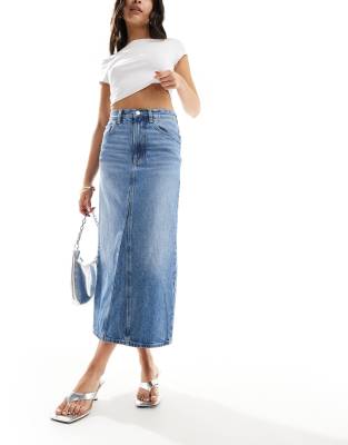 Other Stories Column Denim Midi Skirt In Blue