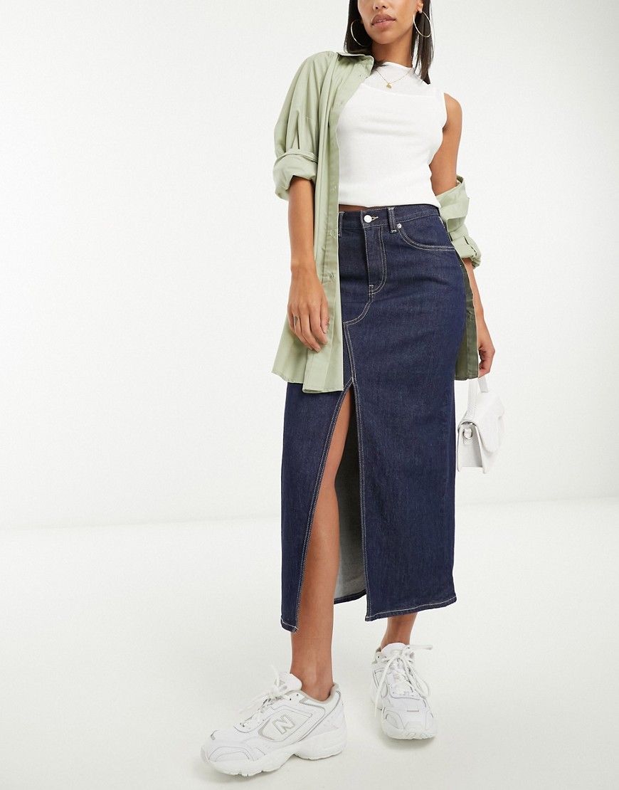 Other Stories &  Denim Maxi Skirt With Split In Blue Rinse