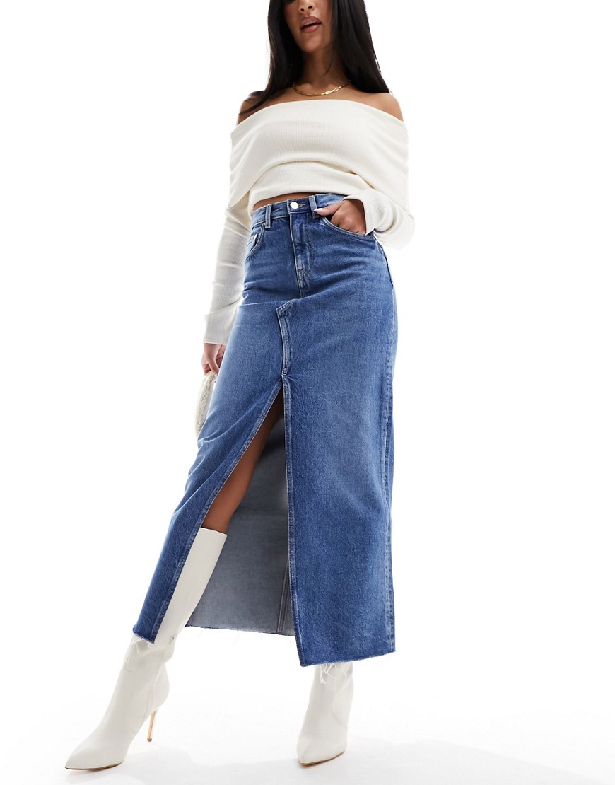 Other Stories &  Denim Midaxi Skirt With Split In Mid Blue Asos Exclusive